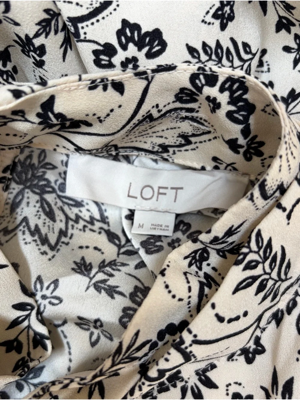 LOFT Cream Blouse with Black Floral Print